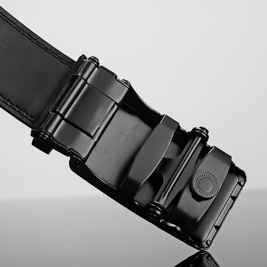 Close-up of an EazyBelt Slide & Click ratchet buckle showing the locking mechanism