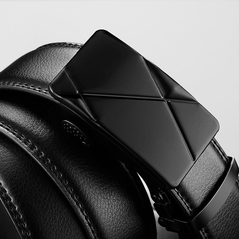 EazyBelt Black Leather Belt with Slide & Click ratchet buckle