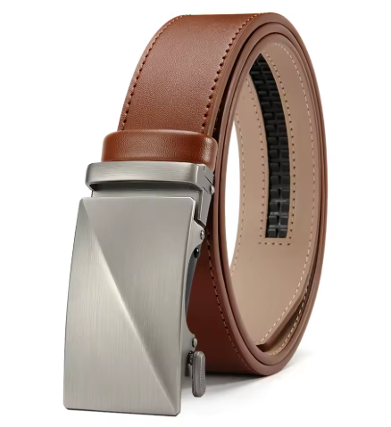 Brown Leather Belt with Slide & Click Buckle For Men