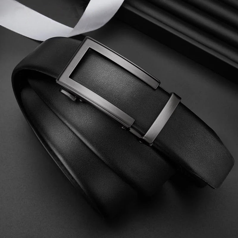 Modern Black Leather Adjustable Click Dress Belt