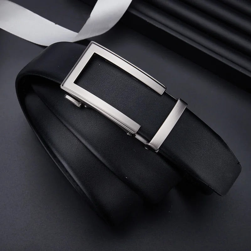 Modern Black Leather Adjustable Click Dress Belt